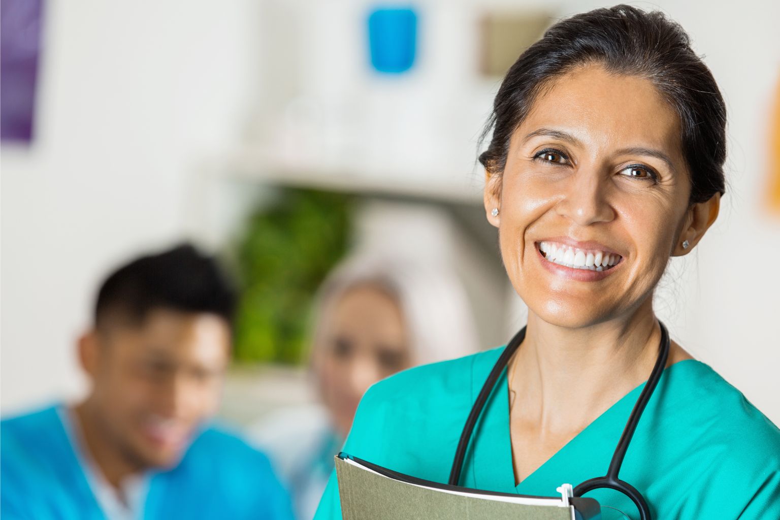 Healthcare professional reviewing financial documents